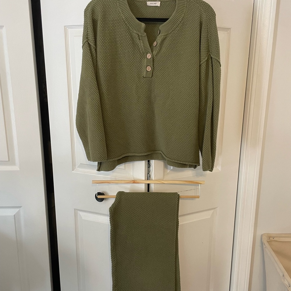 Olive Green Waffle Knit Lounge Set